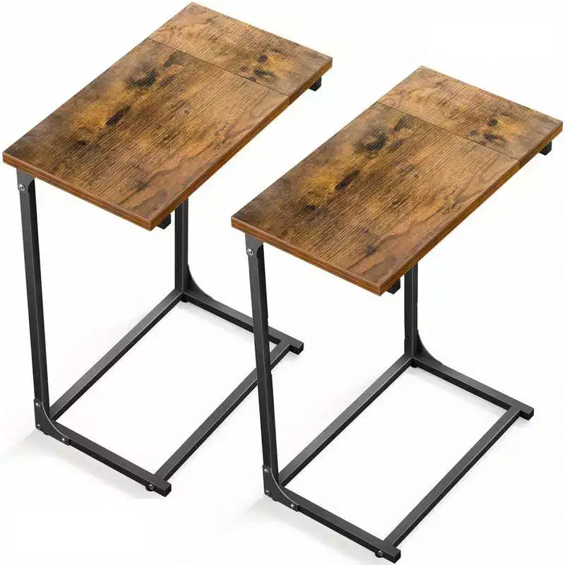 2 Pack C-Shaped Side Table, C-Table for Sofa, Couch Table with Metal Frame, Large Surface Sofa Table for Living Room, Bedroom, and Home Office