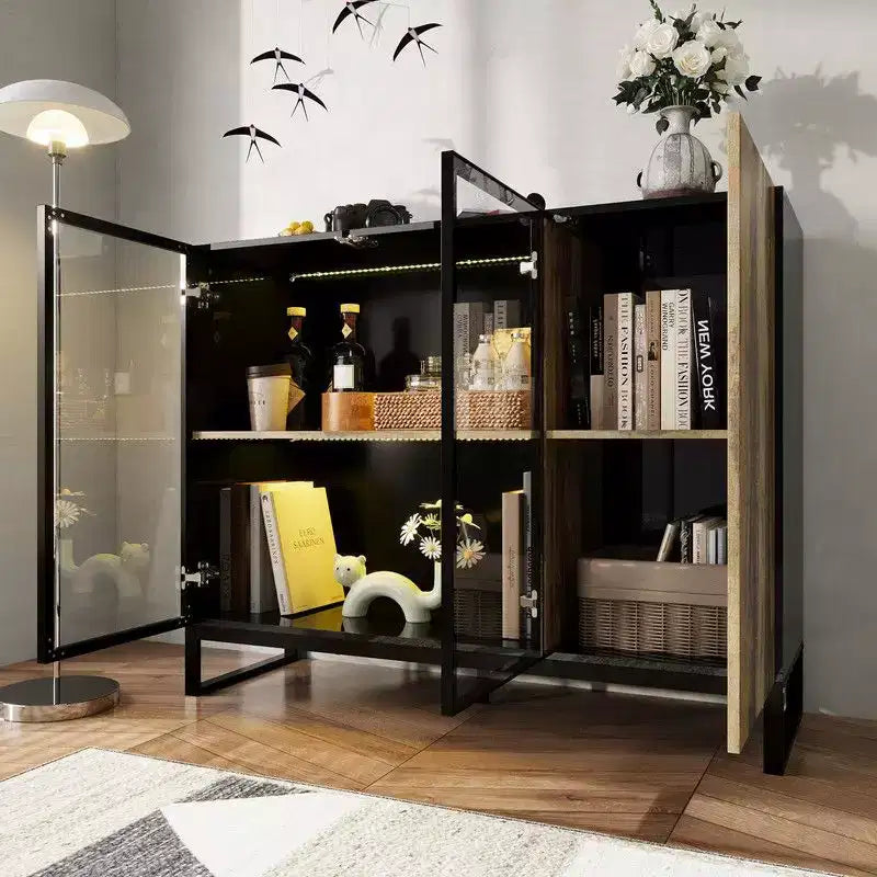 Vitrine en verre moderne avec lumières LED RGB, meuble vitrine, buffet, pour salon et salle de collection