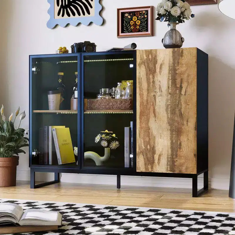 Vitrine en verre moderne avec lumières LED RGB, meuble vitrine, buffet, pour salon et salle de collection