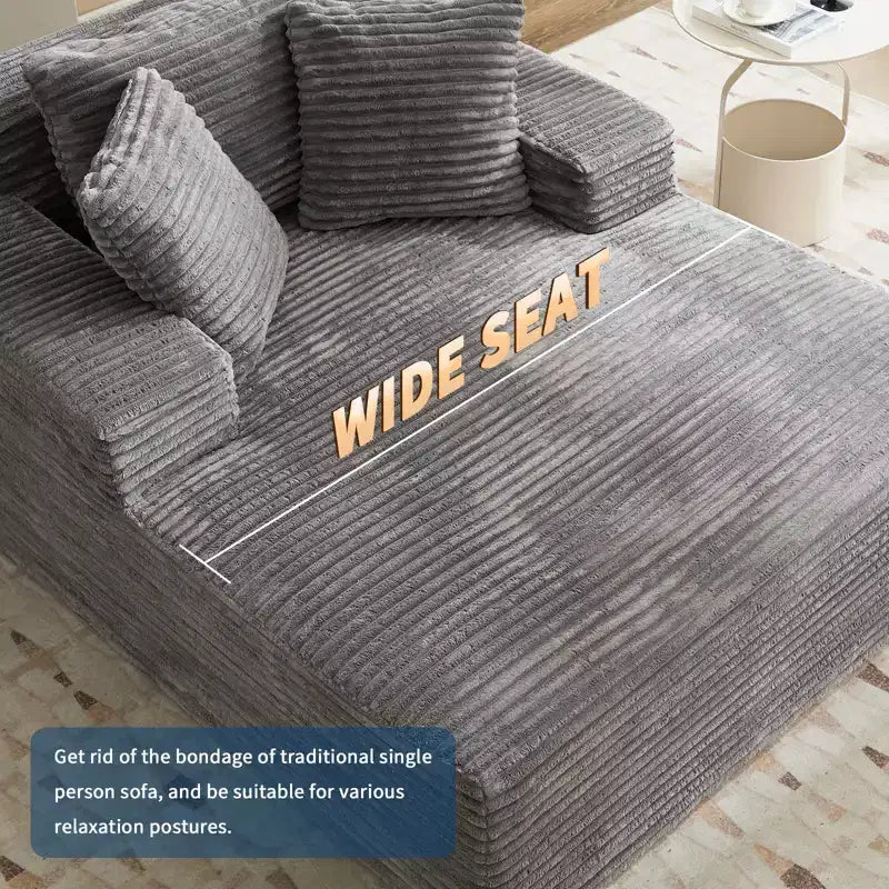 Chaise longue d'intérieur 66x49, chaise longue surdimensionnée avec 3 coussins, canapé-lit en velours côtelé, lit paresseux