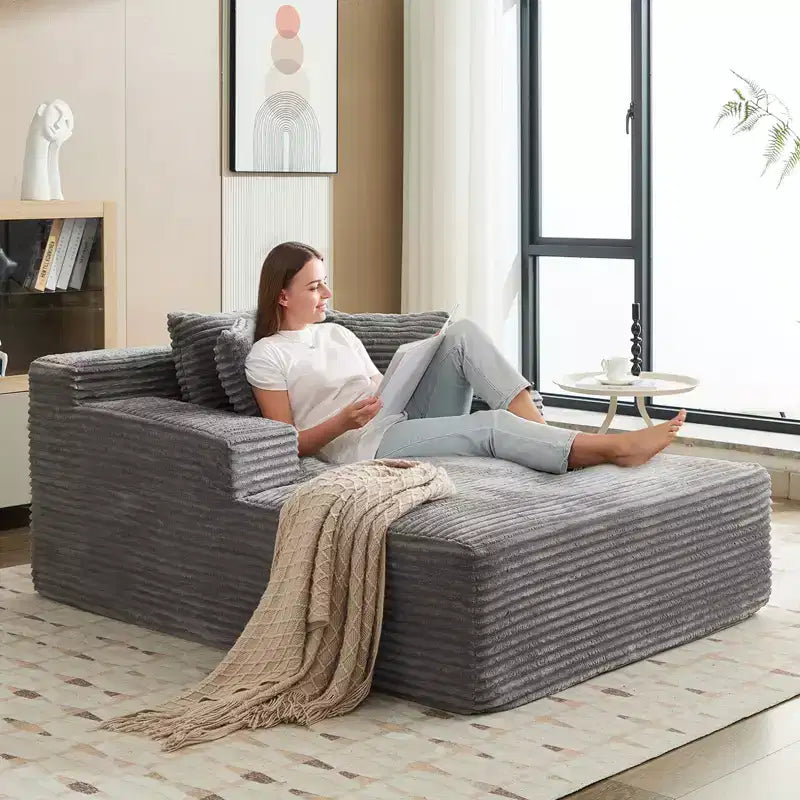 Chaise longue d'intérieur 66x49, chaise longue surdimensionnée avec 3 coussins, canapé-lit en velours côtelé, lit paresseux