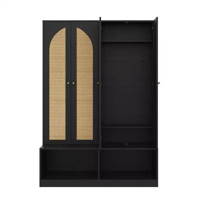 Meuble à chaussures de ferme, Organisateur de chaussures autoportant avec banc 4-en-1 et 6 crochets pour entrée, salon, couloir
