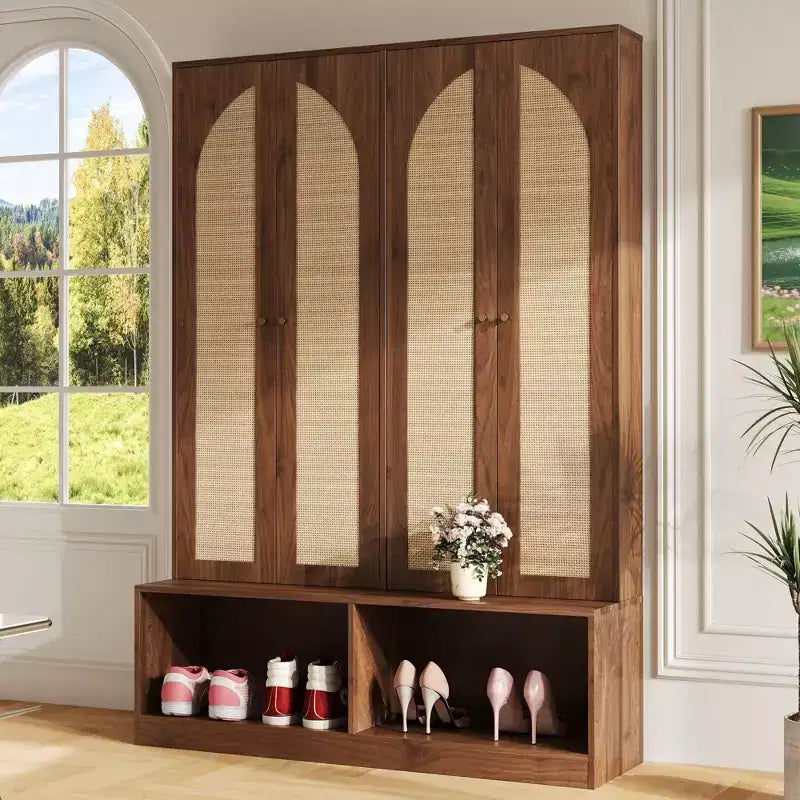 Meuble à chaussures de ferme, Organisateur de chaussures autoportant avec banc 4-en-1 et 6 crochets pour entrée, salon, couloir