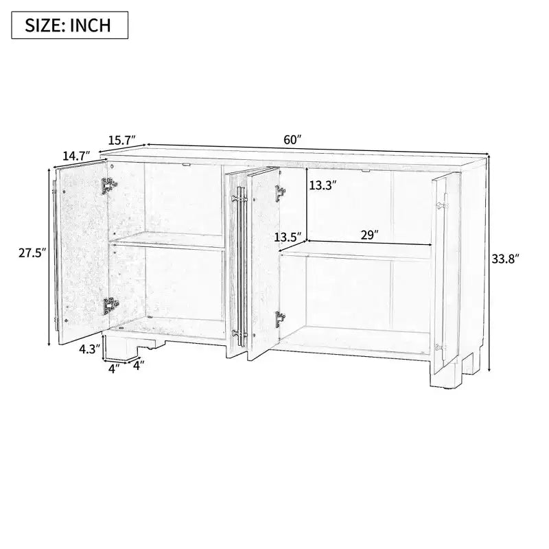 Buffet bas moderne, Meuble de rangement avec 4 portes et 4 étagères, Armoire de rangement pour salon, salle à manger, cuisine