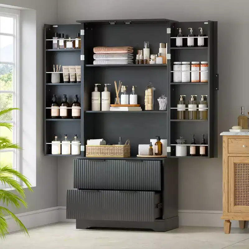 Meuble de rangement haut moderne de 183 cm, Meuble de rangement avec 2 portes et 4 tiroirs, Meuble pour Salon, Couloir, Cuisine