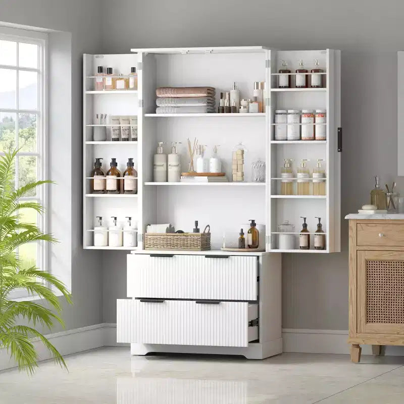 Meuble de rangement haut moderne de 183 cm, Meuble de rangement avec 2 portes et 4 tiroirs, Meuble pour Salon, Couloir, Cuisine