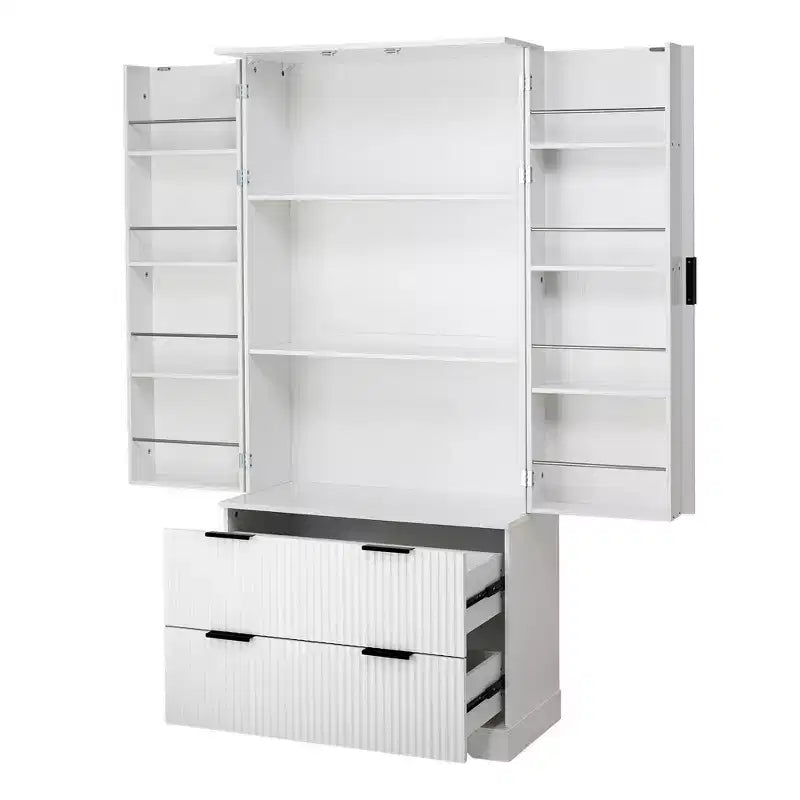Meuble de rangement haut moderne de 183 cm, Meuble de rangement avec 2 portes et 4 tiroirs, Meuble pour Salon, Couloir, Cuisine