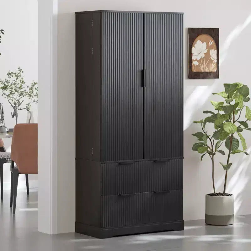 Meuble de rangement haut moderne de 183 cm, Meuble de rangement avec 2 portes et 4 tiroirs, Meuble pour Salon, Couloir, Cuisine