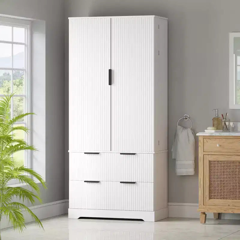Okak 72in Modern Tall Storage Cabinet, Storage Cabinet with 2 Doors and 4 Drawers, Cabinet for Lving Room, Hallway, Kitchen