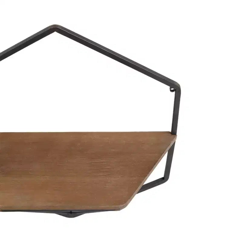 Étagères flottantes en métal et bois au design décontracté et rustique – Étagères murales géométriques – Présentoir suspendu pour la maison et le bureau – Lot de 2, 20, 16