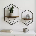 Metal & Wood Floating Storage with Rustic Casual Design - Geometric Wall Shelves - Hanging Display for Home & Office - Set of 2, 20, 16