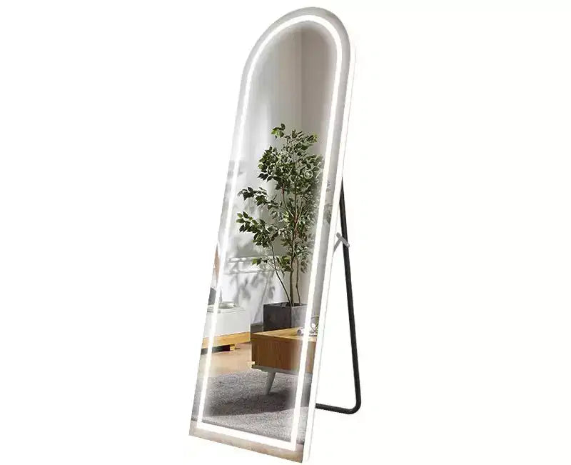 MAYEERTY Full Length Arch Shaped Corner Aluminum Alloy Frameless Mirror with Stand for Living Room Bedroom