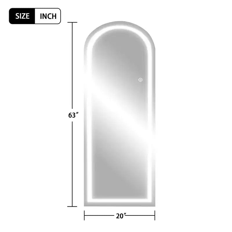 Miroir sans cadre en alliage d'aluminium en forme d'arche pleine longueur avec support pour salon et chambre
