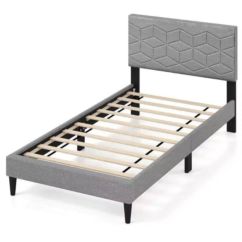 Costway Twin/Full/Queen Size Bed Frame with Linen Fabric Upholstered Headboard & Wooden Slat Support