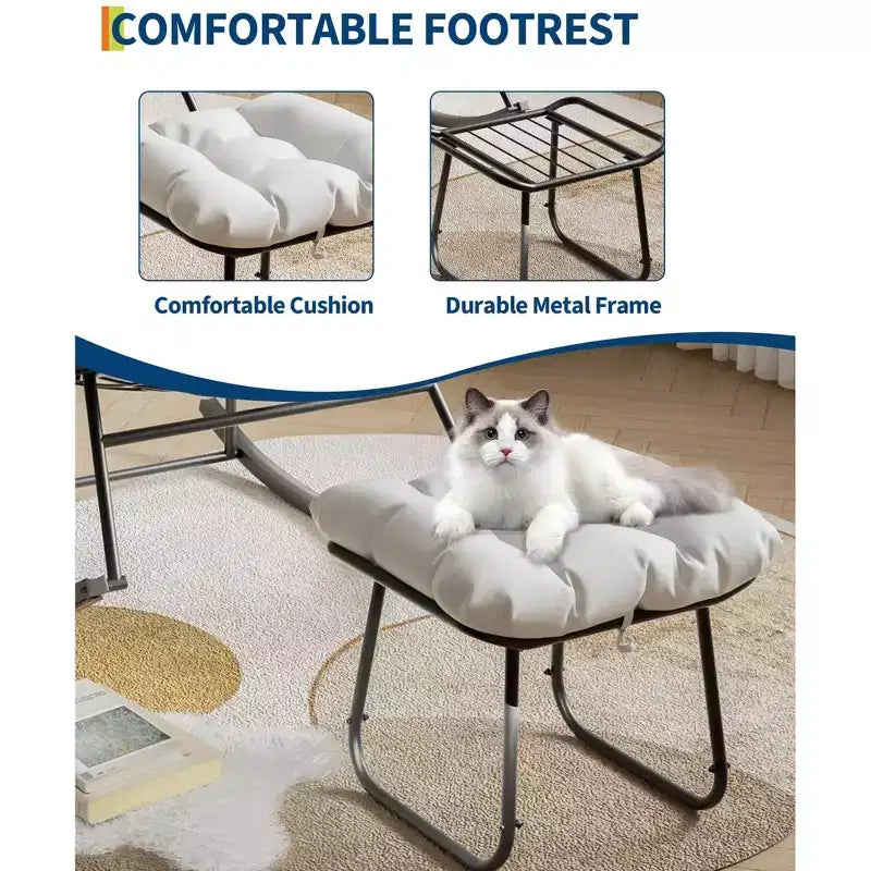Fauteuil de jardin surdimensionné avec pouf, fauteuil à bascule à cadre métallique, fauteuil à bascule en rotin pour la relaxation dans le jardin, sur le balcon et sur la terrasse