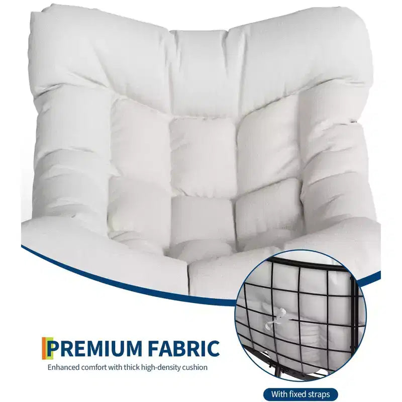 Fauteuil de jardin surdimensionné avec pouf, fauteuil à bascule à cadre métallique, fauteuil à bascule en rotin pour la relaxation dans le jardin, sur le balcon et sur la terrasse