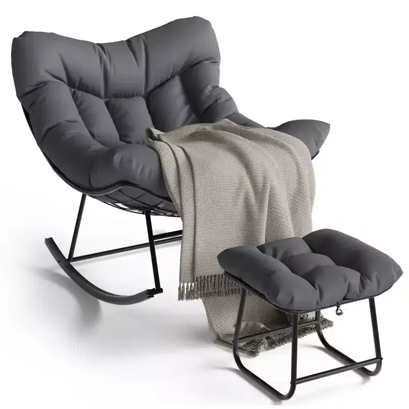 Fauteuil de jardin surdimensionné avec pouf, fauteuil à bascule à cadre métallique, fauteuil à bascule en rotin pour la relaxation dans le jardin, sur le balcon et sur la terrasse