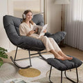 Oversized Outdoor Lounge Chair with Ottoman, Metal Frame Rocking Chair, Patio Rattan Egg Rocker for Backyard, Balcony, and Patio Relaxation