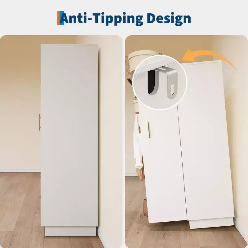 Armoire de rangement à 2 portes avec porte en verre cannelé, grande armoire de rangement en bois, tringle à vêtements, étagère réglable, pour chambre à coucher, salon