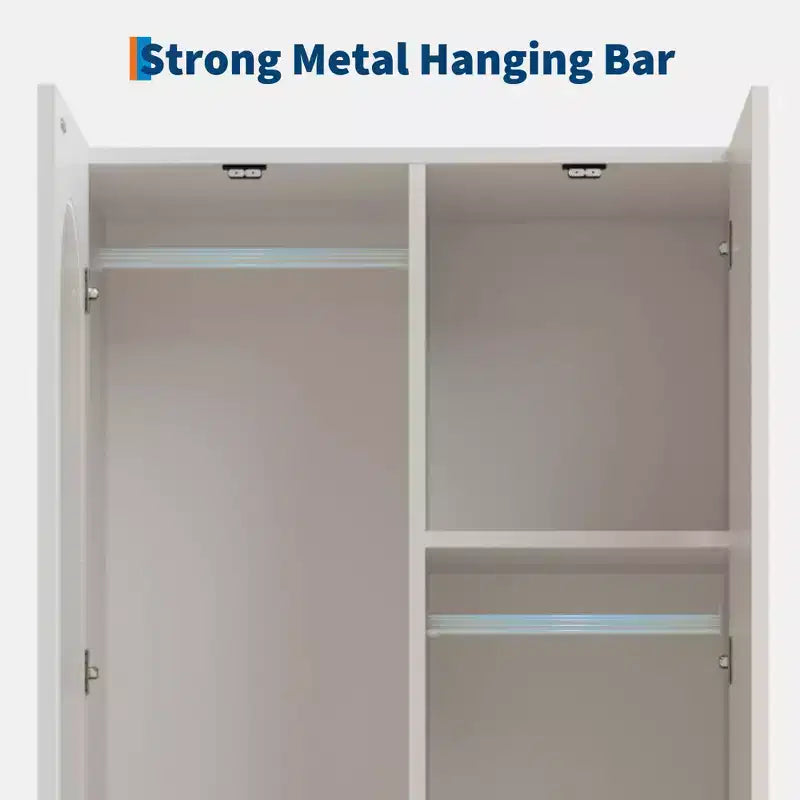 Armoire de rangement à 2 portes avec porte en verre cannelé, grande armoire de rangement en bois, tringle à vêtements, étagère réglable, pour chambre à coucher, salon