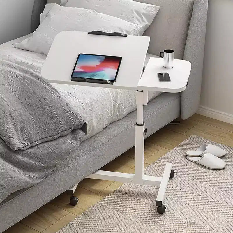 Table de lit réglable sur roulettes, bureau de chevet roulant de 60 à 95 cm de hauteur avec surface inclinable de 0 à 90°, chariot d'hôpital mobile