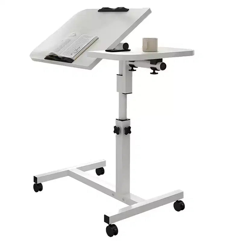 Table de lit réglable sur roulettes, bureau de chevet roulant de 60 à 95 cm de hauteur avec surface inclinable de 0 à 90°, chariot d'hôpital mobile
