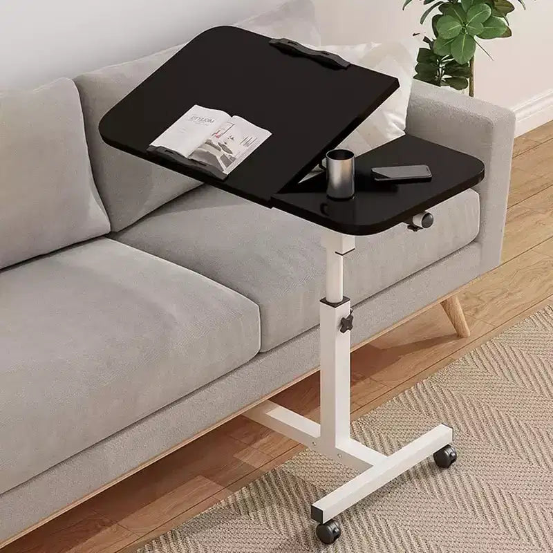 Table de lit réglable sur roulettes, bureau de chevet roulant de 60 à 95 cm de hauteur avec surface inclinable de 0 à 90°, chariot d'hôpital mobile