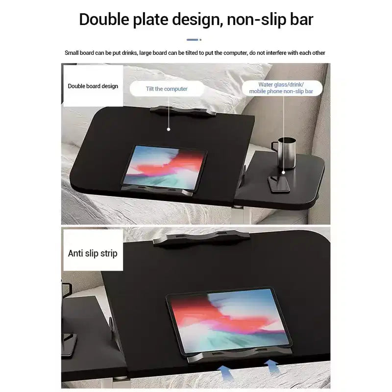 Table de lit réglable sur roulettes, bureau de chevet roulant de 60 à 95 cm de hauteur avec surface inclinable de 0 à 90°, chariot d'hôpital mobile