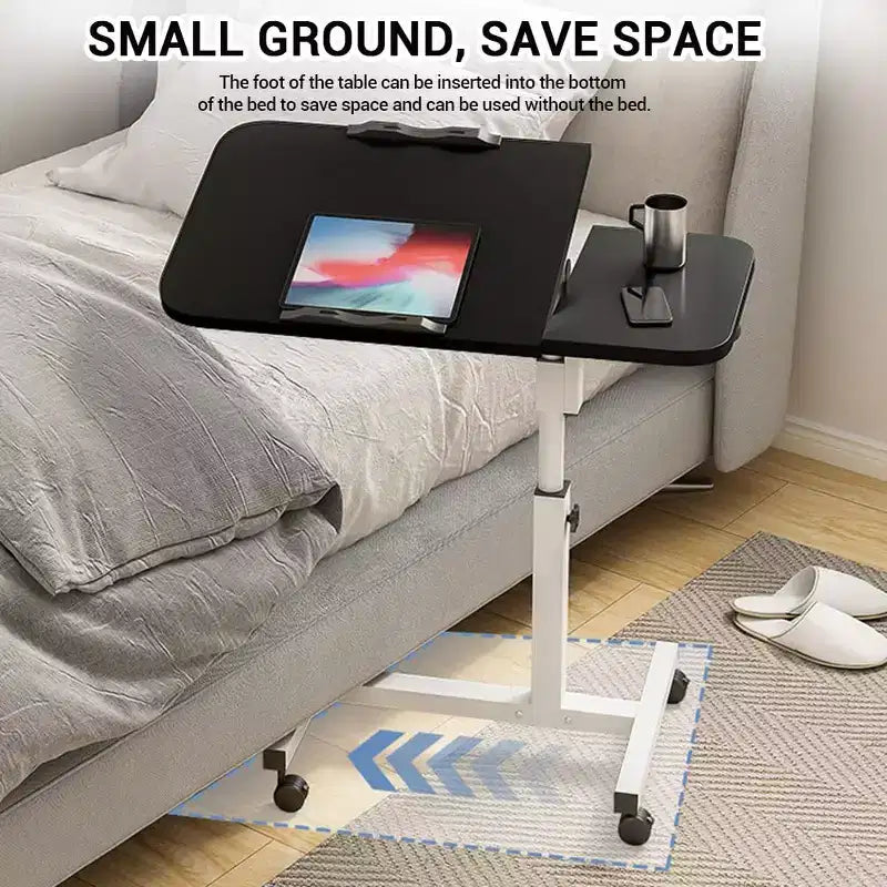 Table de lit réglable sur roulettes, bureau de chevet roulant de 60 à 95 cm de hauteur avec surface inclinable de 0 à 90°, chariot d'hôpital mobile