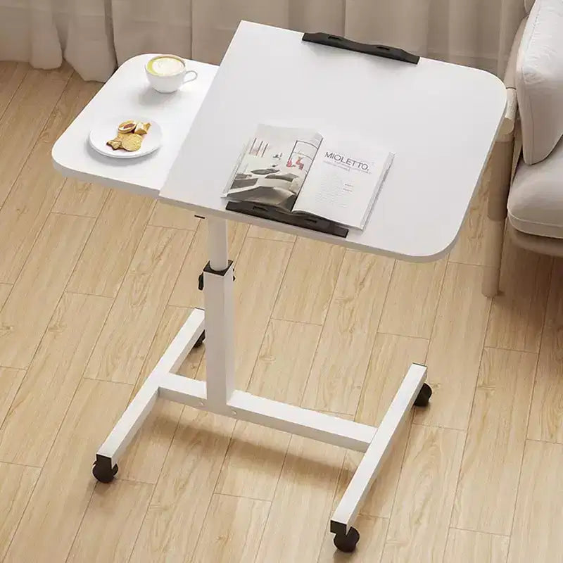 Table de lit réglable sur roulettes, bureau de chevet roulant de 60 à 95 cm de hauteur avec surface inclinable de 0 à 90°, chariot d'hôpital mobile