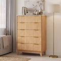 Elegant Tall Dresser  Storage Tower w/ Fluted Design & Gold Accents, Narrow Chest for Bedroom, Entryway, Bathroom
