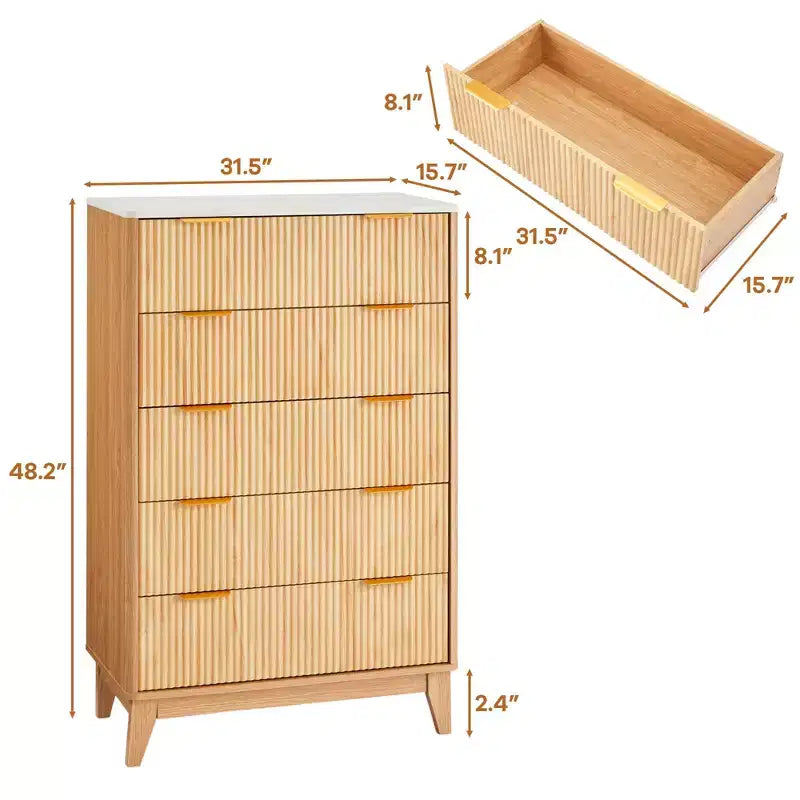Commode haute élégante avec motif cannelé et accents dorés, commode étroite pour chambre à coucher, entrée, salle de bain
