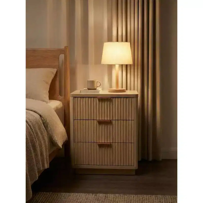 2Pcs 3-Drawer Nightstand With Charging Station, Bedside Table For Bedroom Sofa Living Room, Natural