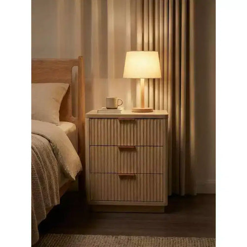 2Pcs 3-Drawer Nightstand With Charging Station, Bedside Table For Bedroom Sofa Living Room, Natural