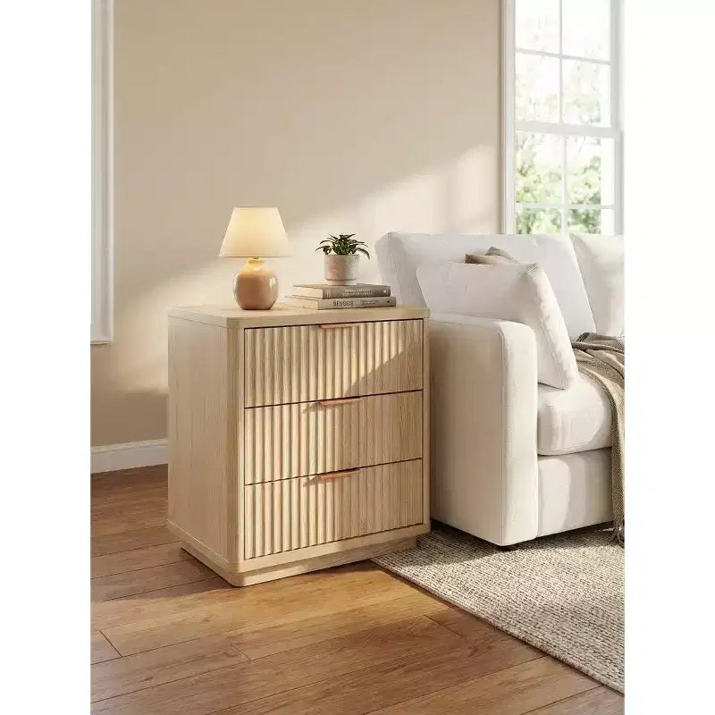 2 Chevets à 3 tiroirs avec station de charge, table de chevet pour chambre à coucher, canapé, salon, naturel