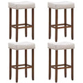 Costway Set of 4 Nailhead Saddle Bar Stools 29'' Height w/ Fabric Seat & Wood Legs Gray/Beige